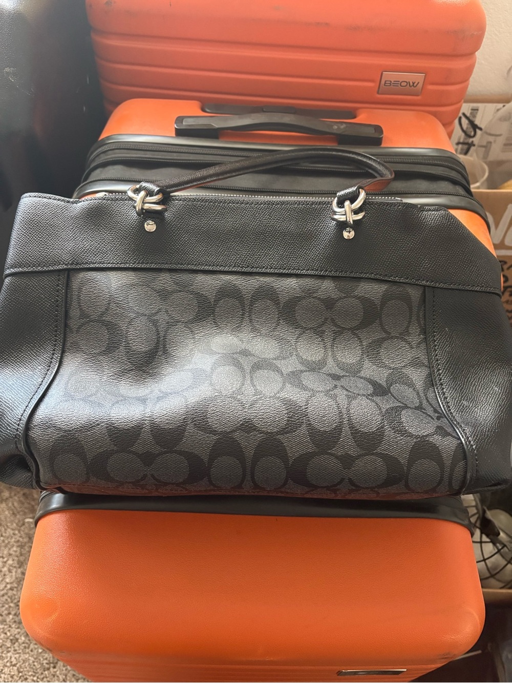 Coach Black Signature Logo Satchel with Silver Hardware - Picture 3 of 5